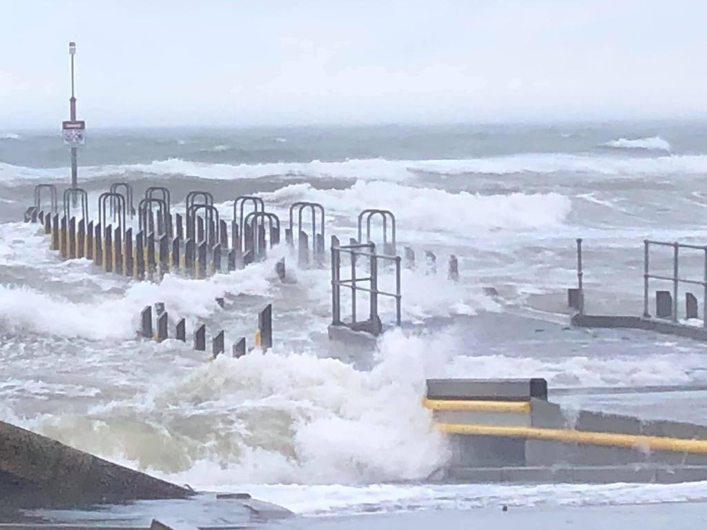 Part of the Frankston Pier broke off in the wild weather. Photo: Sarah Maree Facebook