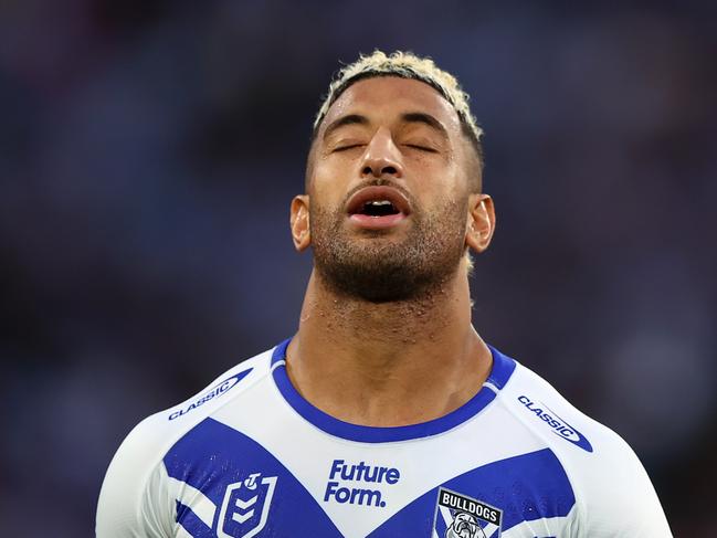 SYDNEY, AUSTRALIA - SEPTEMBER 07: Village Kikau of the Bulldogs is pictured during the round 27 NRL match between Canterbury Bulldogs and North Queensland Cowboys at Accor Stadium, on September 07, 2024, in Sydney, Australia. (Photo by Mark Nolan/Getty Images)