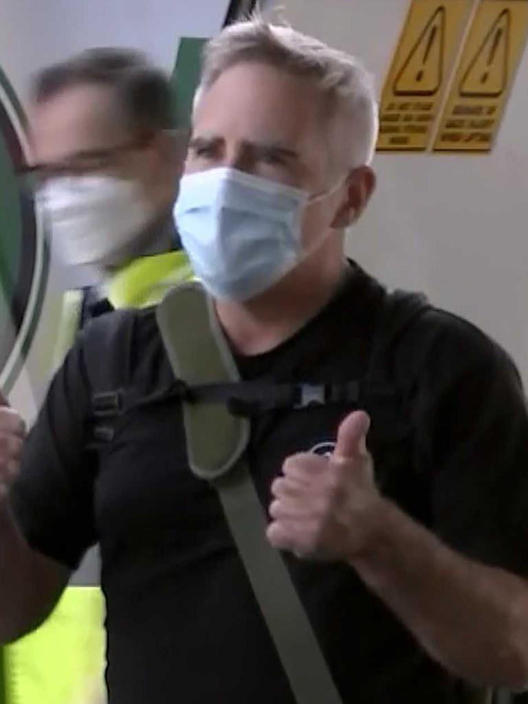 Michael Smith speaks to the media on his arrival at Sydney airport on Tuesday. Picture: Australian Broadcasting Corporation via AP