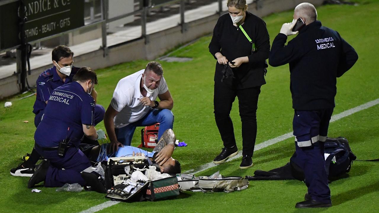 Fifita received medical attention at Moreton Daily Stadium prior to his hospital visit. Picture: Darren England / AAP