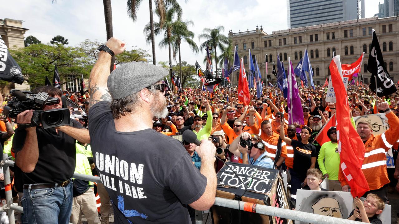 Assistant state secretaries Jade Ingham, CFMEU protest in Queens Gardens, Brisbane City, on Tuesday 27th August - Photo Steve Pohlner