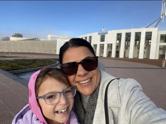 Eve Daher with her mum Angie has met with politicians to help lobby the Federal Government for desperately needed funds, despite her own health battles. Picture: Supplied