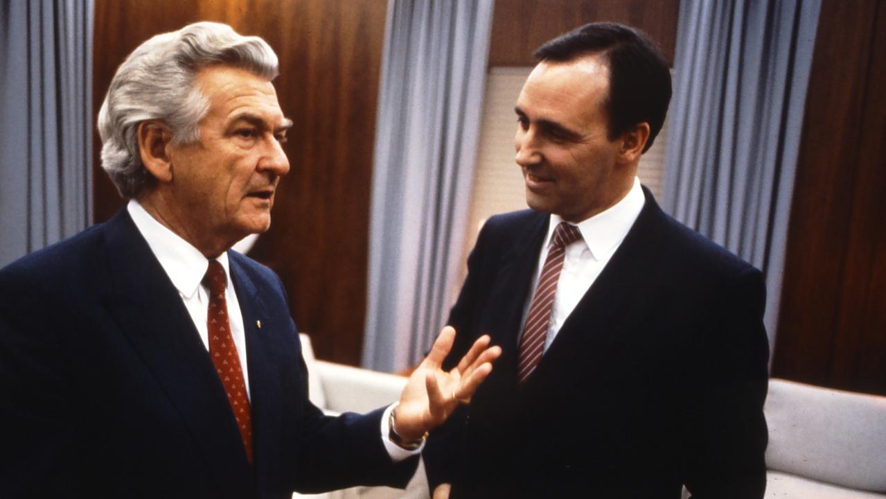 Paul Keating and Bob Hawke, in the Prime Minister’s Office, on one of their last days in Old Parliament House in 1988. Picture: Museum of Australian Democracy, Old Parliament House