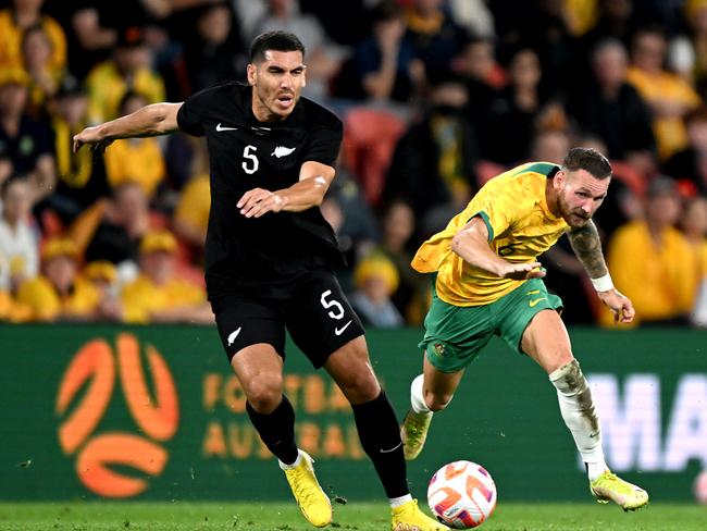 The Socceroos were outmuscled by New Zealand. Picture: Bradley Kanaris/Getty Images