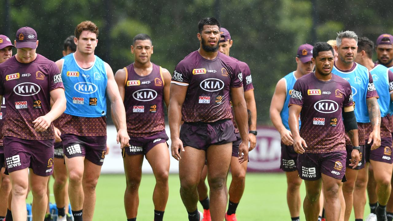 The Broncos squad at training ahead of the NRL Nines.