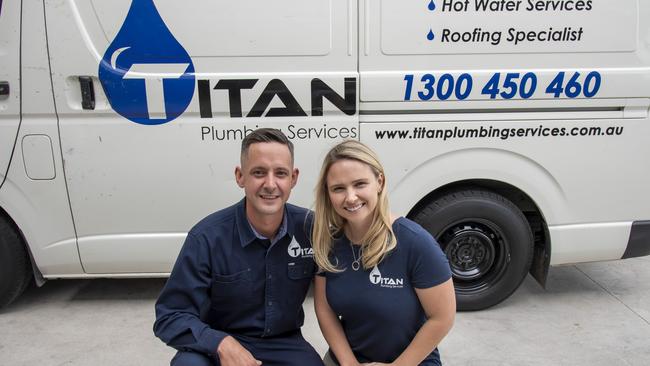 Number 7: Matt and Charlotte Wilson from Titan Plumbing Services in Williamstown. Picture: Andy Brownbill