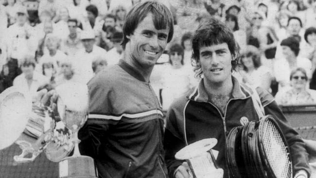 John Alexander (left) with John Fitzgerald at the NSW Open final at White City in 1982