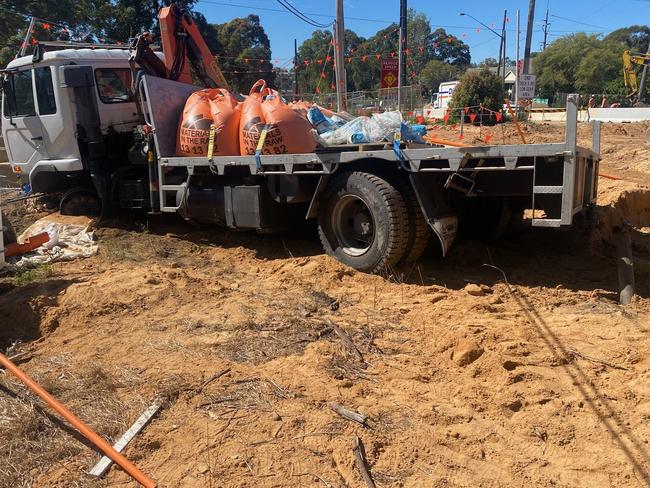 The truck was carrying tonnes of sand and cement. Picture: Supplied