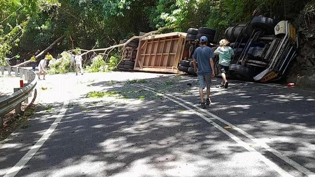 The Kuranda Range closed from about 1pm on February 2, following a truck rollover at the Macalister Range "hairpin". Picture: Supplied.