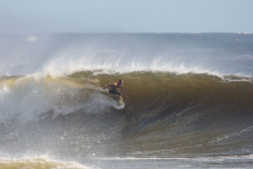The moves were bigger and the tubes getting longer as the swell from an ex-cyclone sends massive waves onto the Sunshine Coast point breaks. Picture: Nicholas Falconer
