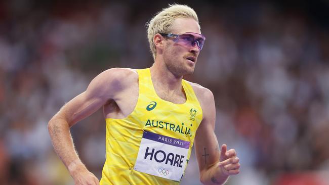 PARIS, FRANCE - AUGUST 03: Oliver Hoare of Team Australia competes during the Men's 1500m Repechage Round on day eight of the Olympic Games Paris 2024 at Stade de France on August 03, 2024 in Paris, France. (Photo by Alex Pantling/Getty Images)