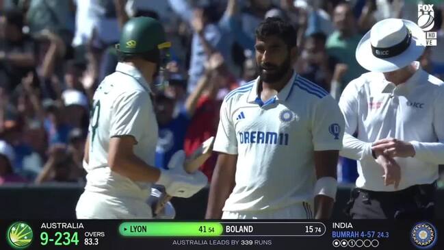 Bumrah stares down Lyon after ending Aussie innings