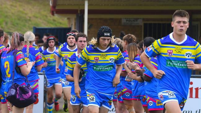 Gympie Devils U18 vs Hervey Bay Seagulls - Gympie running on to start the game.  Picture: Shane Zahner