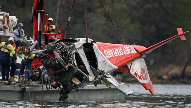 Wreckage of a Sydney Seaplane that crash into the water on New Year’s Eve. Picture: Richard Dobson.