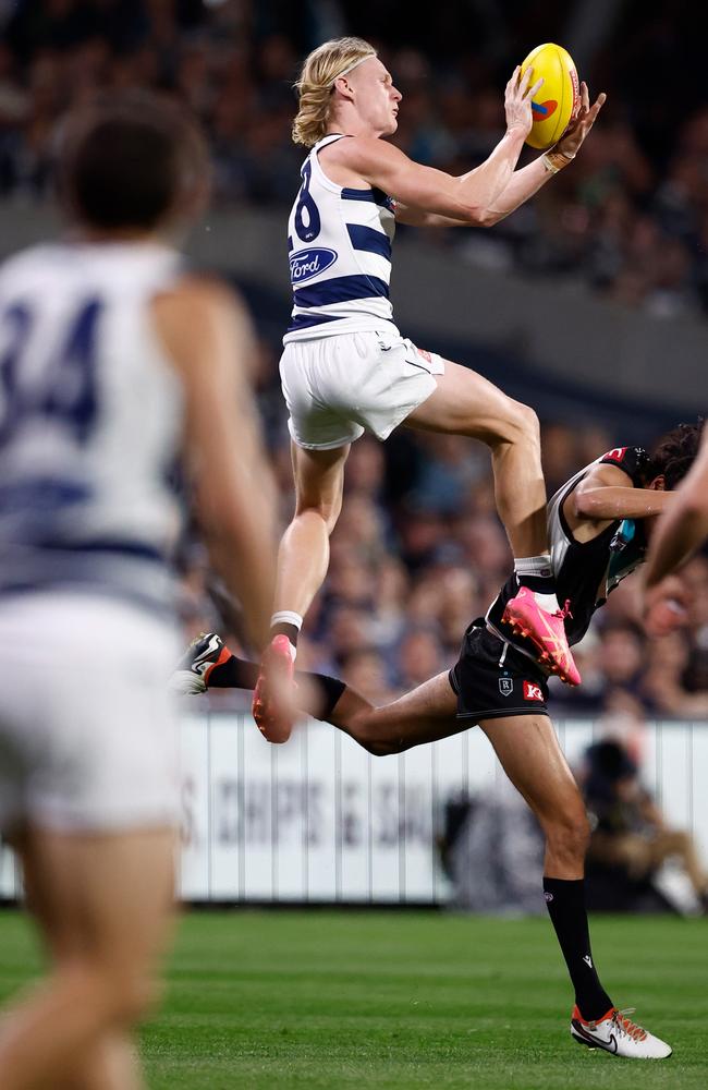 Oliver Dempsey takes a spectacular mark. Picture: Michael Willson/AFL Photos