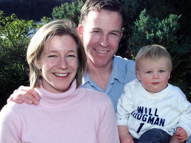 Politics Election portrait Franklin Liberal Will Hodgman with his wife Nicky and son William
