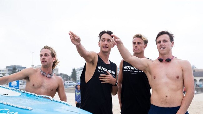 Courtney Hancock, Matt Bevilacqua and Ali Day were tasked with training Bondi lifeguards Joel Bevilacqua, Jethro James and Juliana King for the annual Bondi Lifeguard Challenge. Pic: Supplied