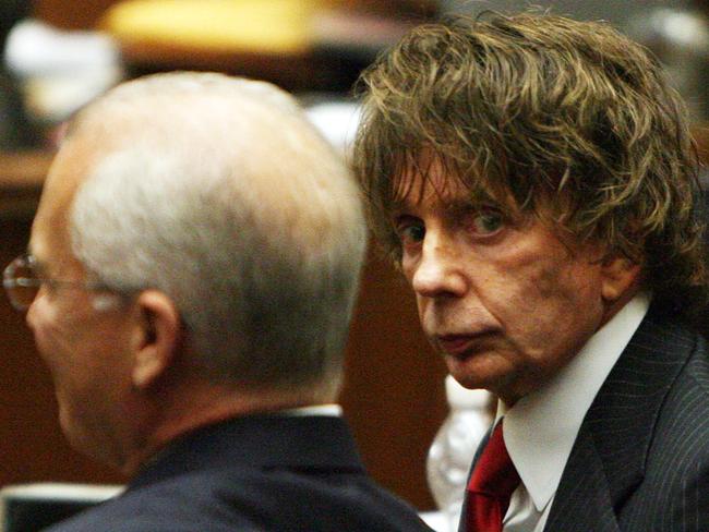 Phil Spector (right) is seen with attorney Roger Rosen during his murder trial at the Los Angeles Superior Court in Los Angeles on September 18, 2007. Picture: File