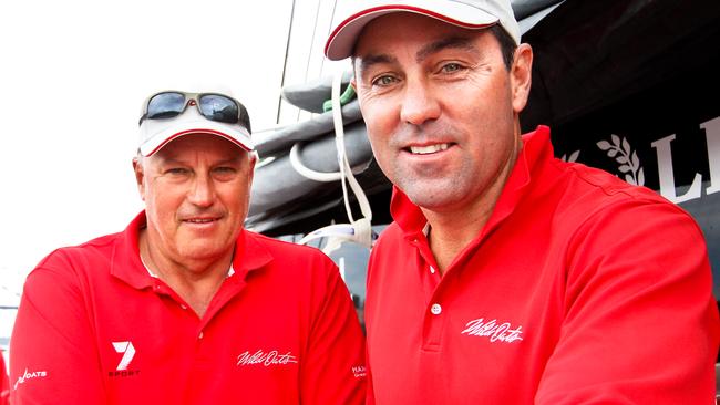 Iain Murray (left) with Wild Oats XI skipper Mark Richards ahead of the 2012 Sydney to Hobart. Picture: Craig Greenhill. 