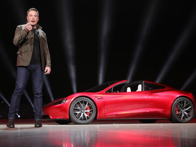 Tesla boss Elon Musk with the new Roadster. Source: Supplied.