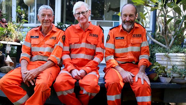 SES volunteers Ted Atkins, Gordon Hutchison and Garry Ferris from North Haven were out helping people during the floods while their own homes were getting swamped. Picture: Nathan Edwards