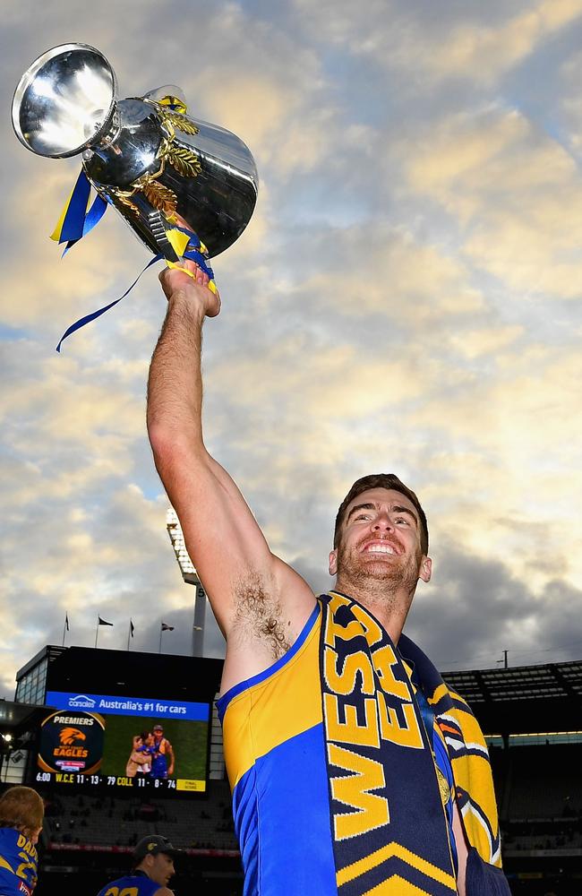 Scott Lycett of the Eagles holds up the Premiership Cup after the Eagles won the 2018 AFL Grand Fina. Picture: Getty Images