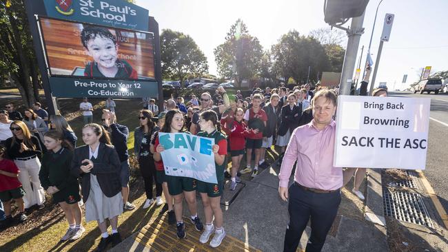 Protests outside St Paul’s School.