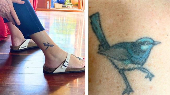 Matching bird-themed tatts. Image: Supplied