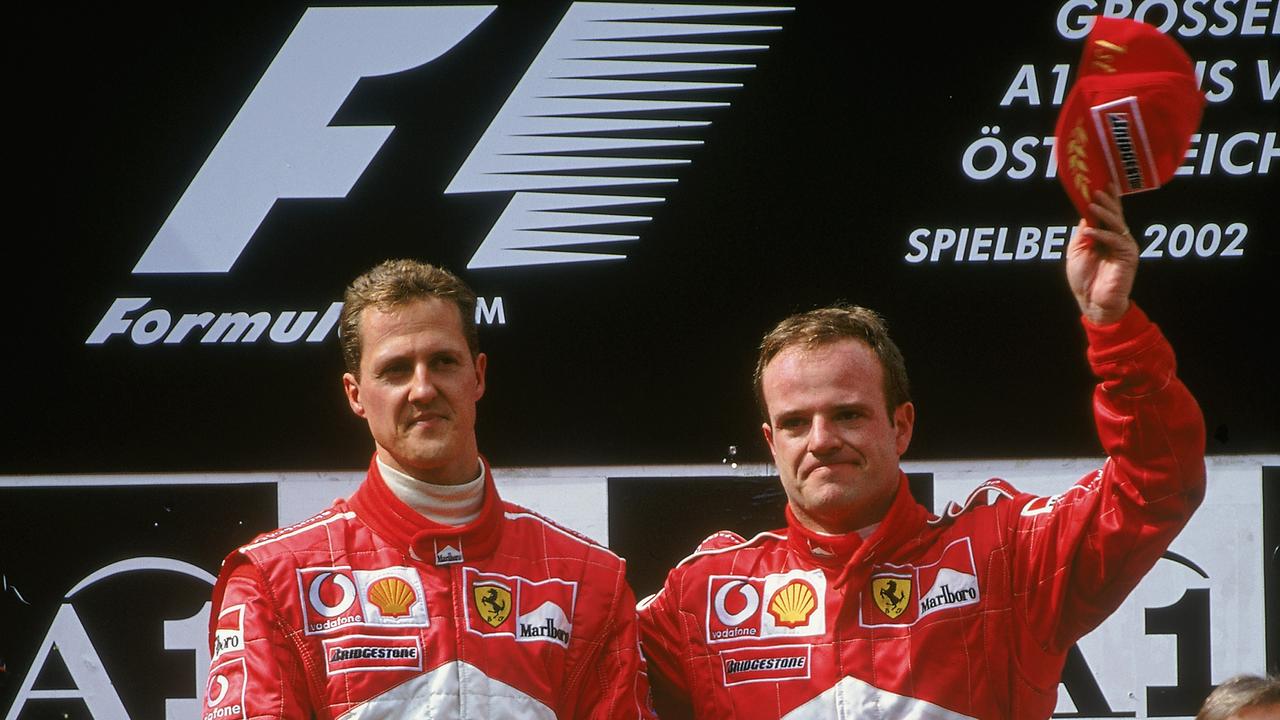 Michael and Rubens in their Ferrari days. (Photo by Tom Shaw/Getty Images)