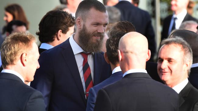 Melbourne’s Max Gawn attends the service at the MCG. Picture: Tony Gough