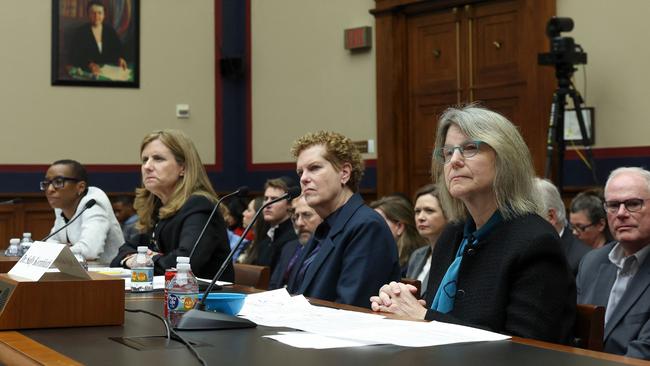 Dr Claudine Gay, President of Harvard University, Liz Magill, President of University of Pennsylvania, Dr. Pamela Nadell, Professor of History and Jewish Studies at American University, and Dr. Sally Kornbluth, President of Massachusetts Institute of Technology, testify before the House Education and Workforce Committee at the Rayburn House Office Building on December 05, 2023 in Washington, DC. Picture: Getty Images