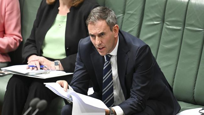 Speaking during question time, Jim Chalmers said ‘the Reserve Bank ... say in their new forecast that they’ll hit the midpoint of the target band (2.5 per cent) on the headline measure in June of 2025’. Picture: NewsWire / Martin Ollman