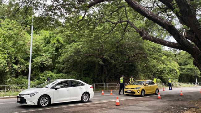 NT Police conducting RBTs on Gardens Road as part of their road safety campaign this festive season. Picture: Talara McHugh