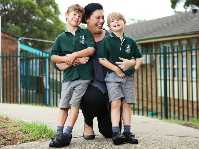 Bianca Tobia with sons Brody and Aston says Mona Vale Public School is good at catering for their interests. Picture: Tim Hunter