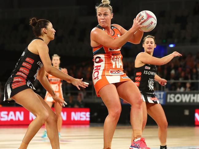 MELBOURNE, AUSTRALIA - JULY 29: Kim Green of the Giants competes for the ball  during the round 13 Super Rugby match between the Magpies and the Giants at Hisense Arena on July 29, 2018 in Melbourne, Australia.  (Photo by Scott Barbour/Getty Images)