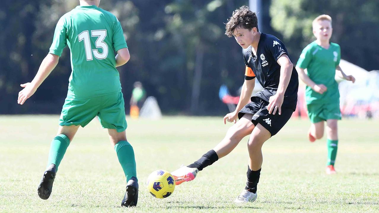 Football Queensland Community Cup carnival, Maroochydore. U13 boys, Sunshine Coast V Metro North. Picture: Patrick Woods.