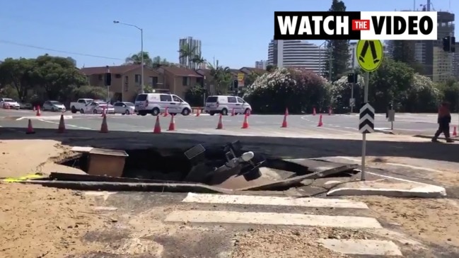  Large sinkhole on street near Pacific Fair