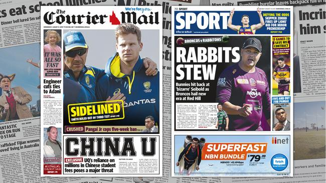 The Courier-Mail's front and back pages for Wednesday, August 21.