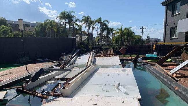 A pool full of storm debris in Port Macquarie. Picture: Port Macquarie SES Facebook.