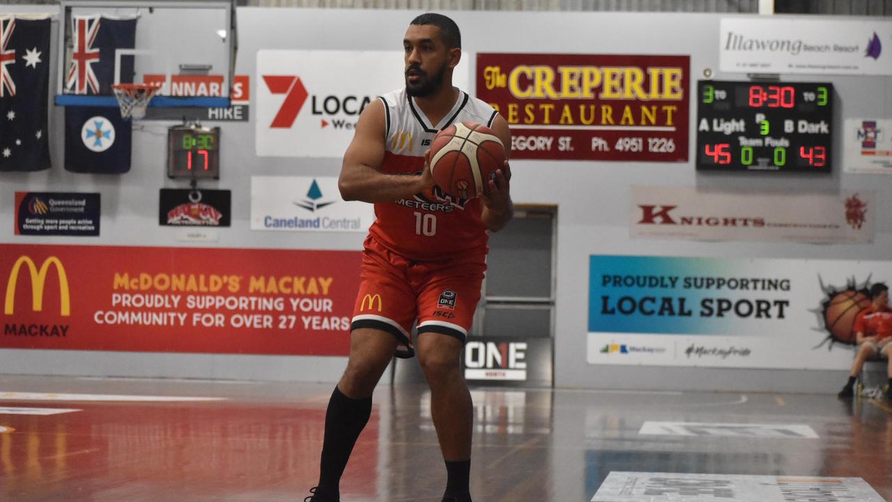 Chris Cedar for Mackay Meteors against Ipswich Force in the NBL1 North match. Picture: Matthew Forrest