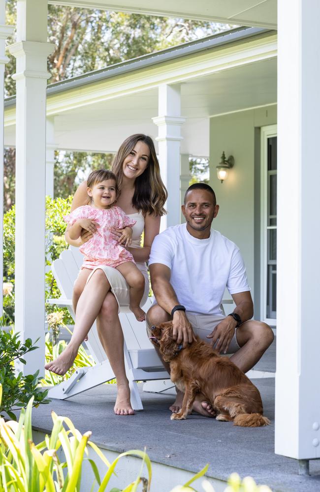 Australian cricketer Usman Khawaja with wife Rachel and daughter Aisha, one. Rachel is expecting their second child. Picture: David Kelly