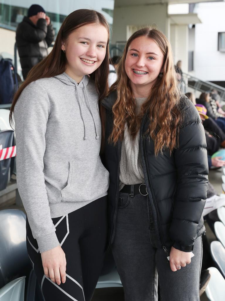 Chelsea Driessen, of New Town, and Brooke Barwick, of Claremont, at the Glenorchy v Launceston TSL game at Glenorchy. Picture: NIKKI DAVIS-JONES