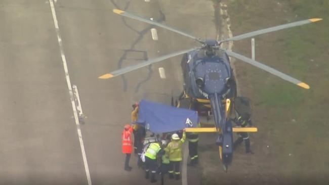 At least three rescue helicopters have landed at Westmead Hospital with injured people. Picture: Seven News