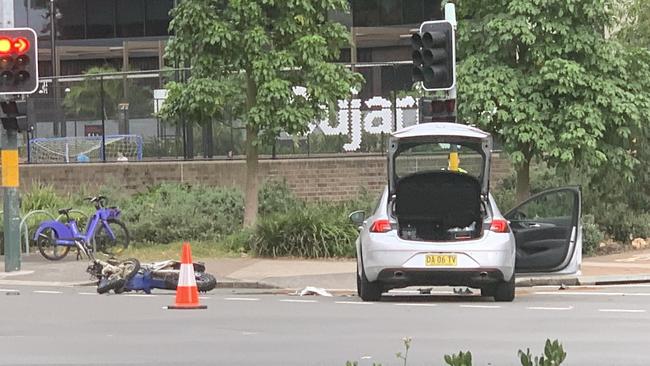 Pieces of clothing and the rider’s helmet were strewn across the crash site. Picture: Julian Andrews