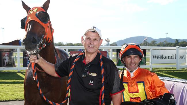 Cedarwood, ridden by Chris Whiteley, wins Race 5 the Class 6 Plate at Cannon Park, Woree. PICTURE: BRENDAN RADKE.