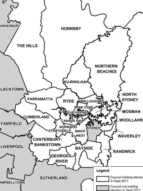 Sydney map of voting councils.