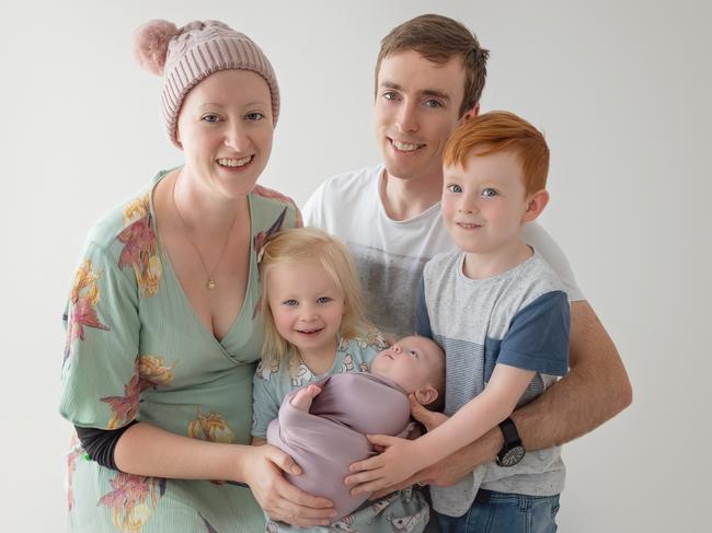 QEH emergency nurses Laura and Steve Newman with their kids Liam, 5, Mae, 2 and Isla, six months. Pic: Supplied.