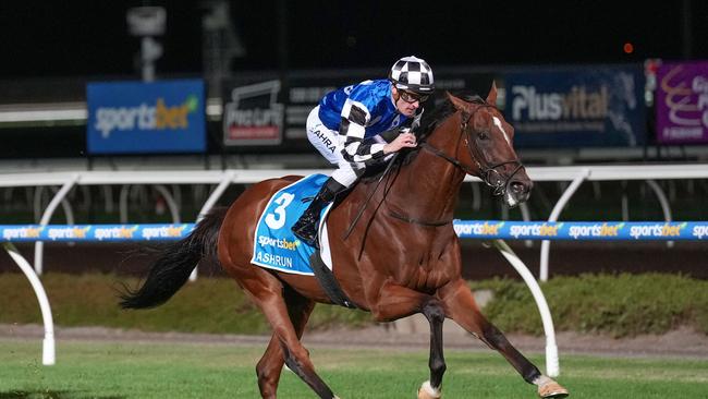 Ashrun, ridden by Mark Zahra, dominates the field to win the Pakenham Cup on March 15. Picture: Scott Barbour / Getty Images