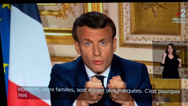 French President Emmanuel Macron in a televised address to the nation. Picture: AFP.