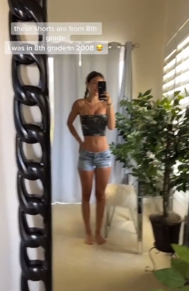 Gabriella said she is on a mission to bring back low rise shorts. Picture: TikTok/gabriellaellyse